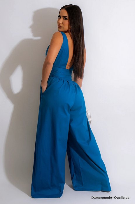 Damen Hohe Taille V-Ausschnitt mit Breiten Bein Jumpsuit