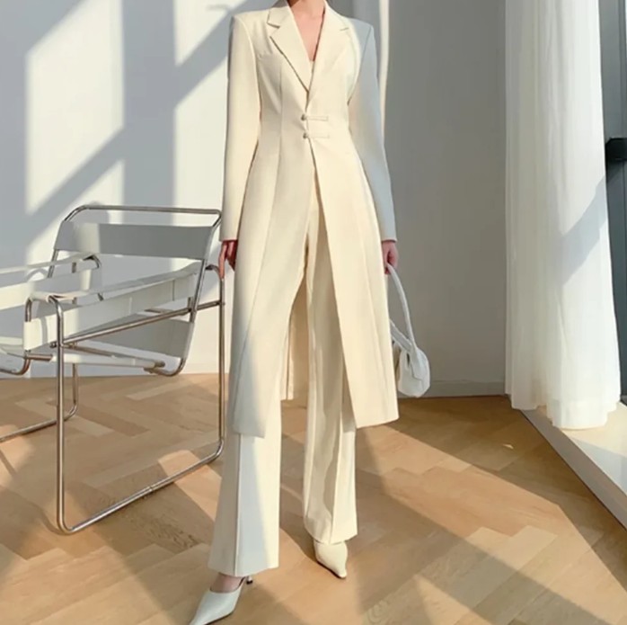 Damen Hosenanzug Festlich mit Log Blazer in Champagne