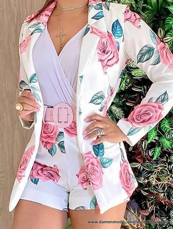 Damen Hosenanzug mit Rosen und Kurze Hose