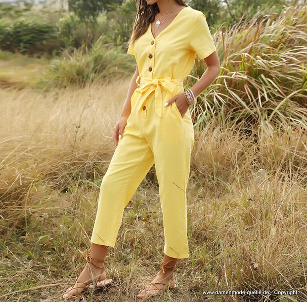 Damen Jumpsuit Einteiler in Sonnenblumen Gelb