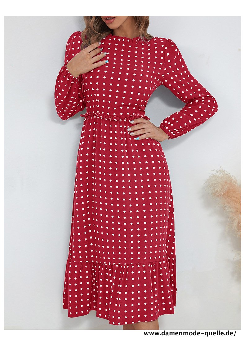 Damen Kleid mit Rüschen Saum 2023 Neuer Chic Elegante Hohe Taille 