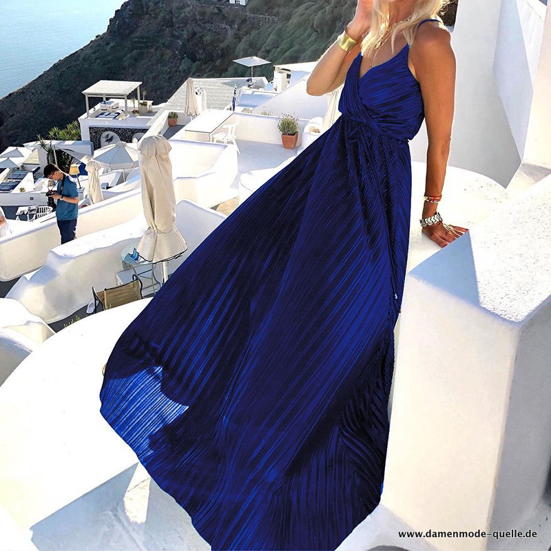 Damen Lace Up Party Kleid für Damen mit V-Ansatz in Blau