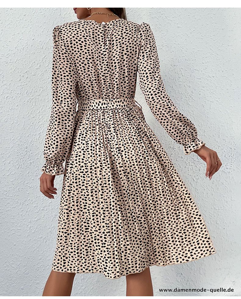 Damen Langarm Kleid mit Gürtel 2023 Neues Elegantes Midi Plissee Kleid 