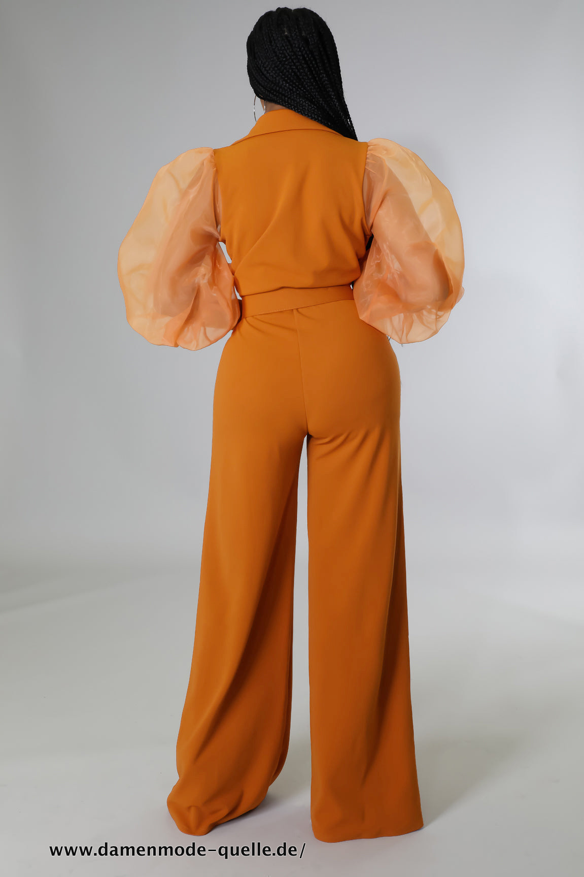 Damen Langarm mit Gürtel Jumpsuit Overall Orange