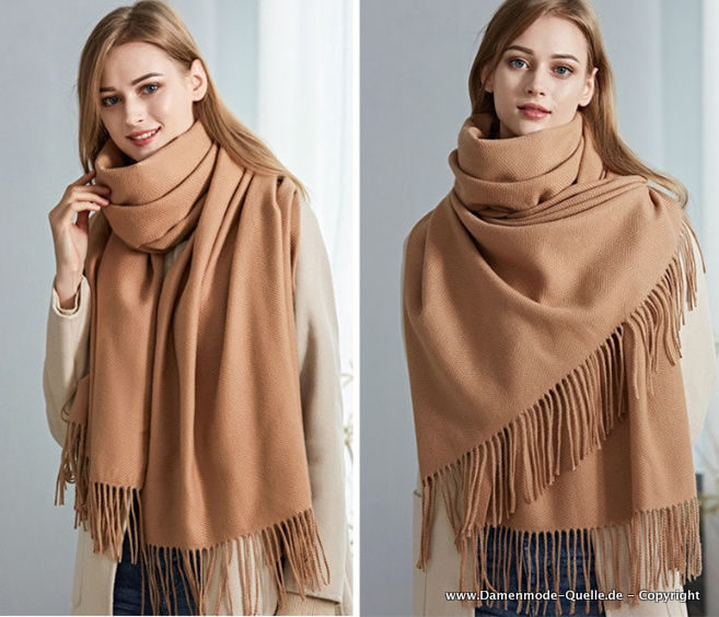 Damen Oversize Winterschal aus Kaschmir - Wolle in Caramel