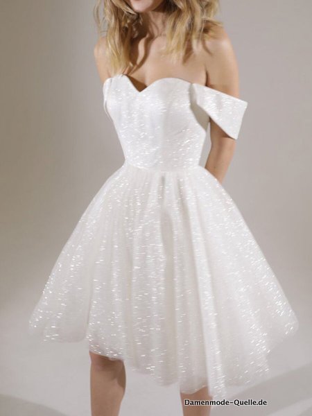 Damen Pailletten Weißes Mini Sommer Brautkleid 2023