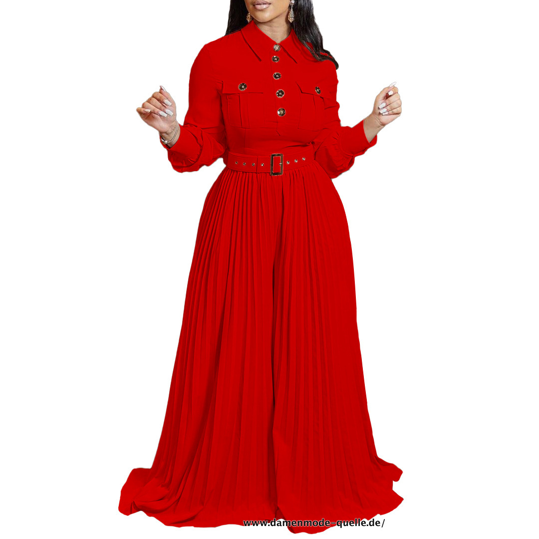 Damen Plissee Vintage Jumpsuit in Rot