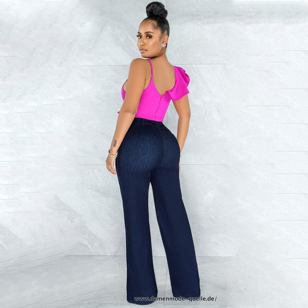 Damen Rüschen Spaghettiträger V-Ausschnitt Top Sexy Nachtclub 2023 Pink