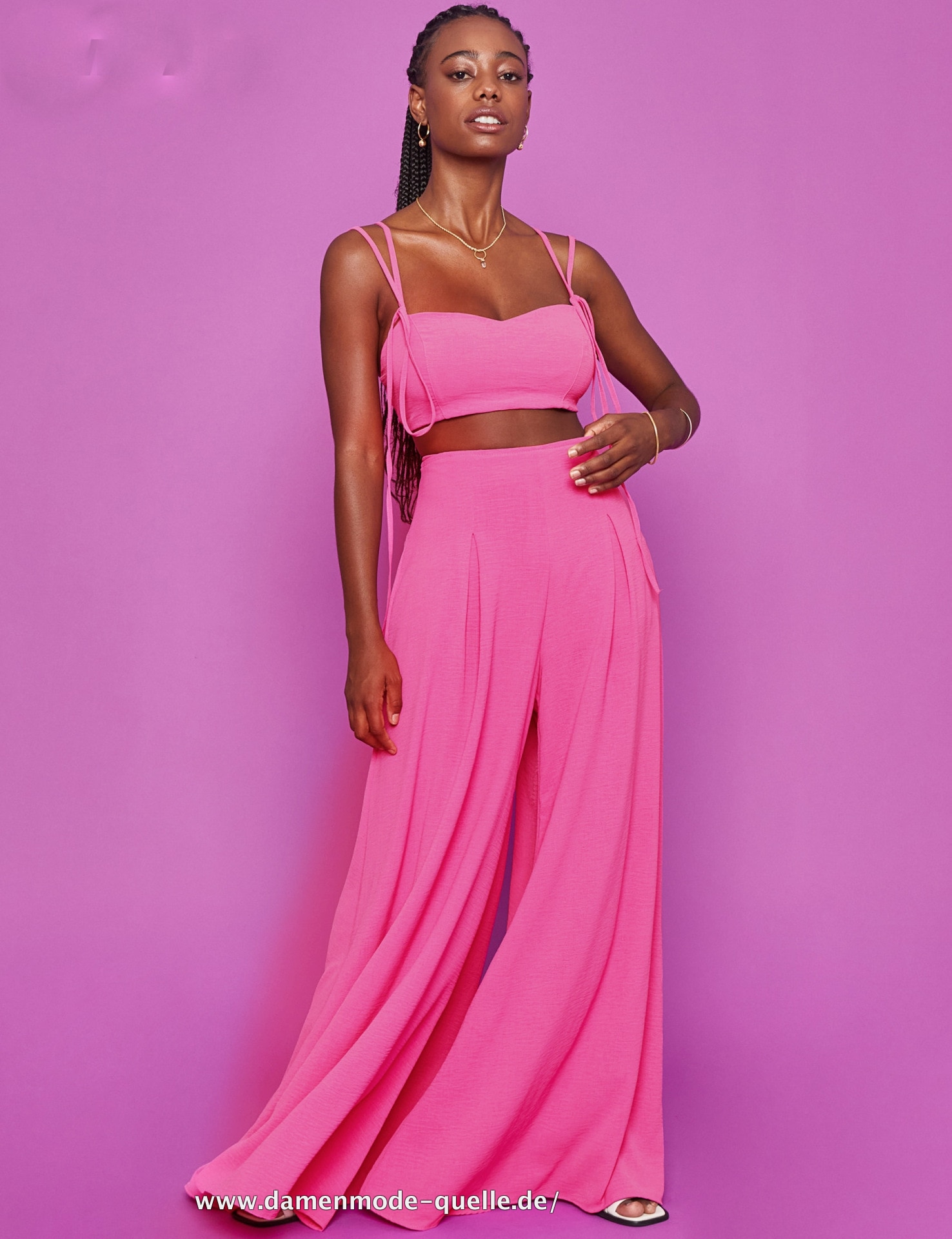 Damen Set Outfit Sommer Breites Bein Hose und Top Sexy in Rosa