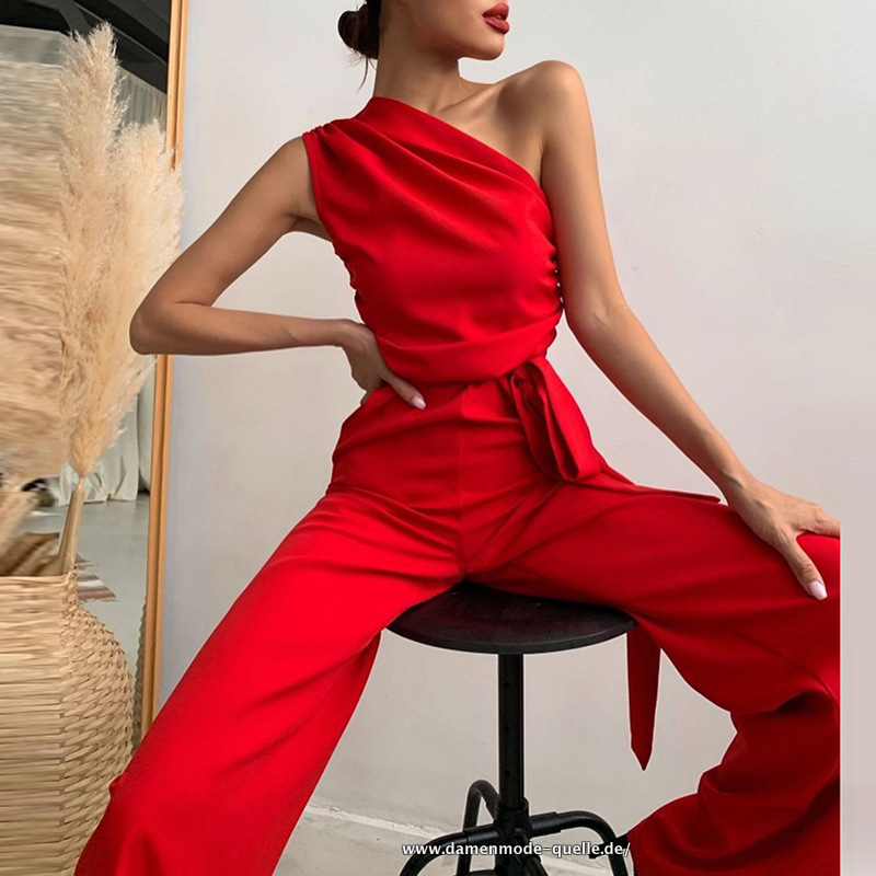 Damen Sexy Jumpsuit Elegant Party Hohe Taille Rot