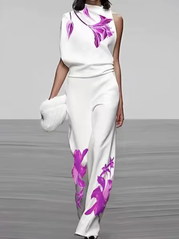 Damen Sommer Outfit 2025 Zweiteiler Elegant Ärmellos Weiß Pink