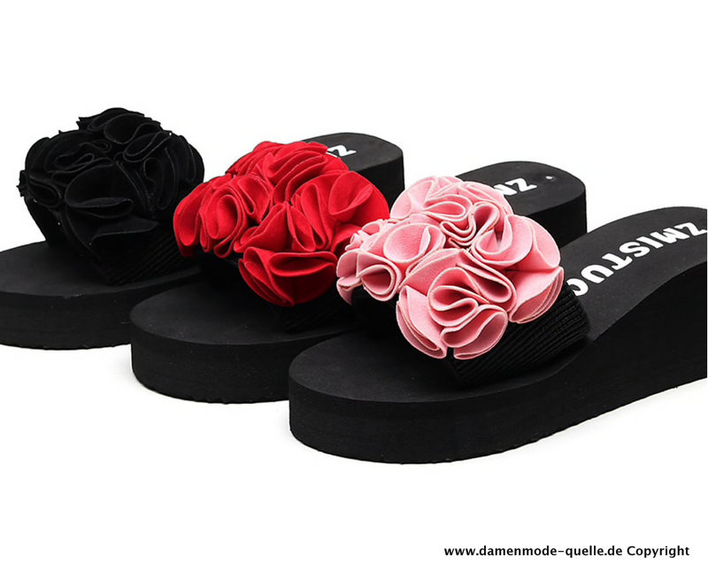 Damen Sommer Schuhe mit Blumen Applikationen