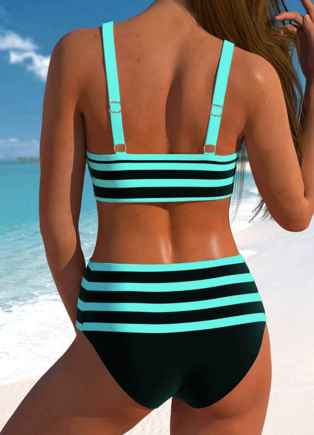 Damen Sport Bikini 2025 Schwarz Neongrün Gestreift