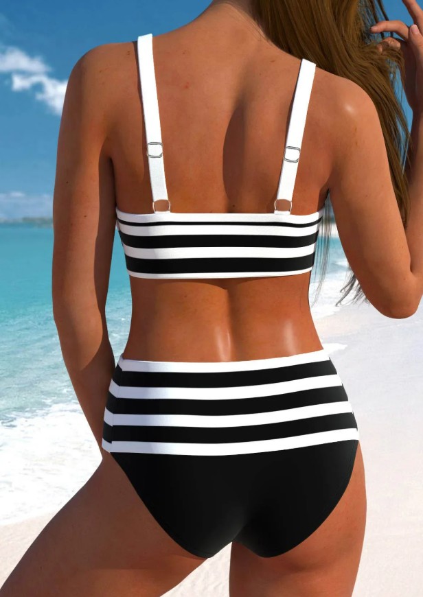 Damen Sport Bikini 2025 Schwarz Weiß Gestreift