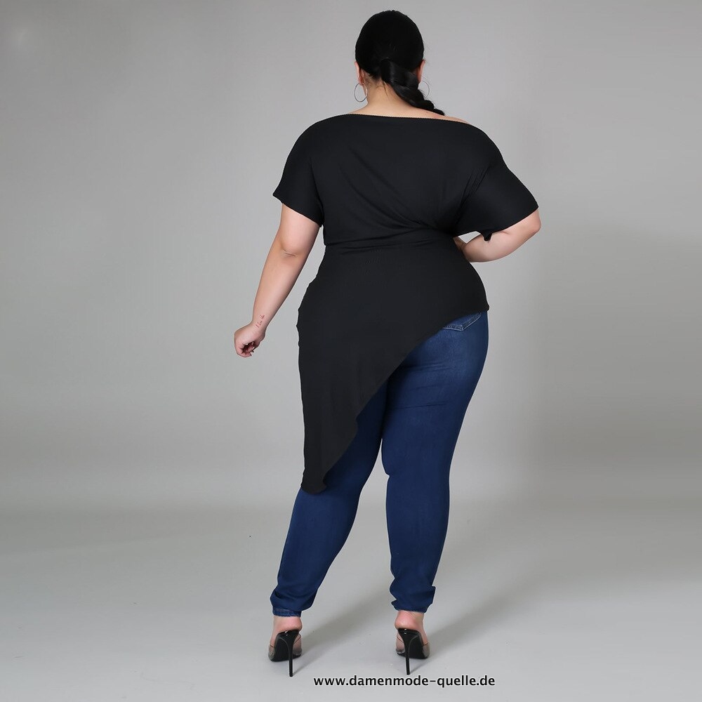 Damen T-shirt Plus Größe L-5XL Kurzarm Asymmetrisches T-shirts 2023