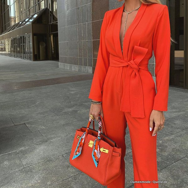Damen Top Blazer + Hose im Set Büro Blazer & Hosen Set in Orange
