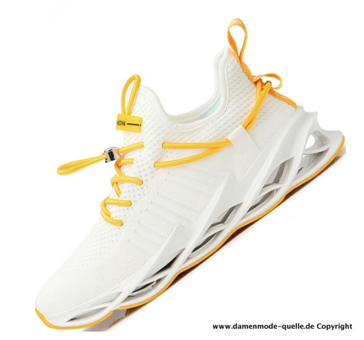 Damen Turnschuhe Laufschuhe mit Luftkissen Weiß Gelb