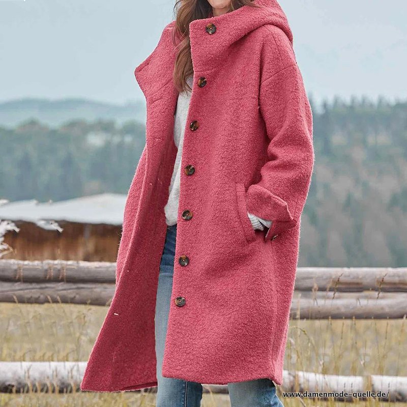 Damen Übergangsjacke aus Wolle mit Kapuze in Pink