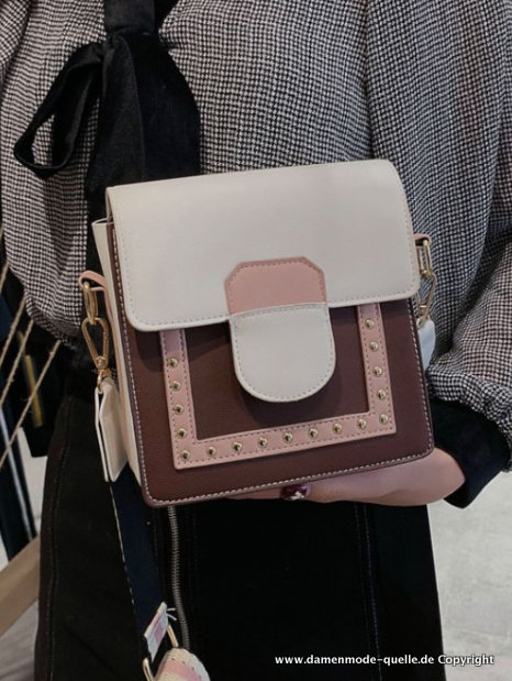 Damen Umhängetasche Handtasche mit Kontrastfarben