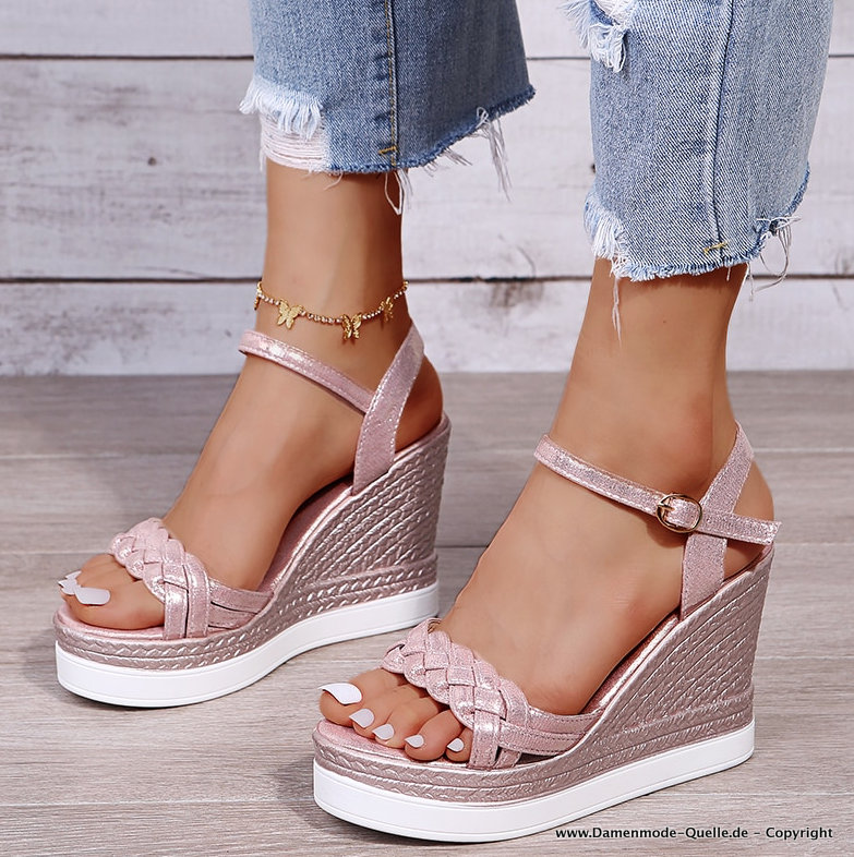 Damen Wedges Sommer Schuhe mit Keil Absatz in Rosa