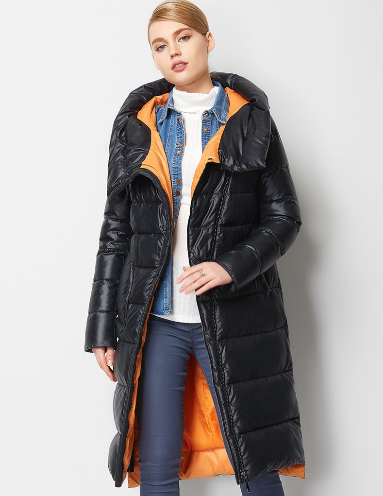 Damen Wintermantel Parka mit Kapuze in Schwarz