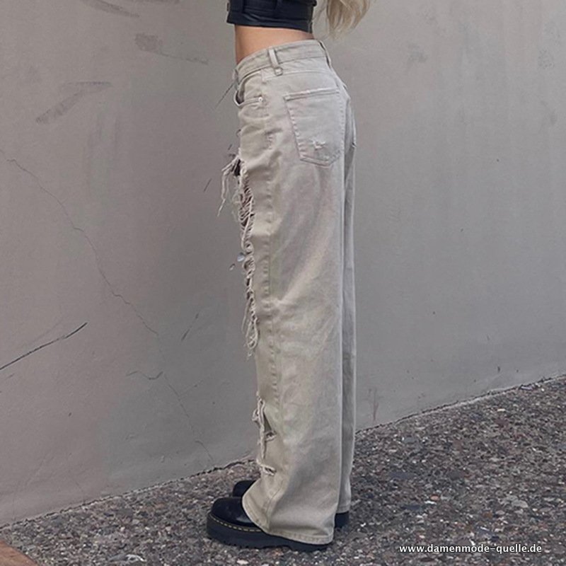 Damenmode zerrissen Jeans 2023 neue Sommer Street Denim Keans Grau