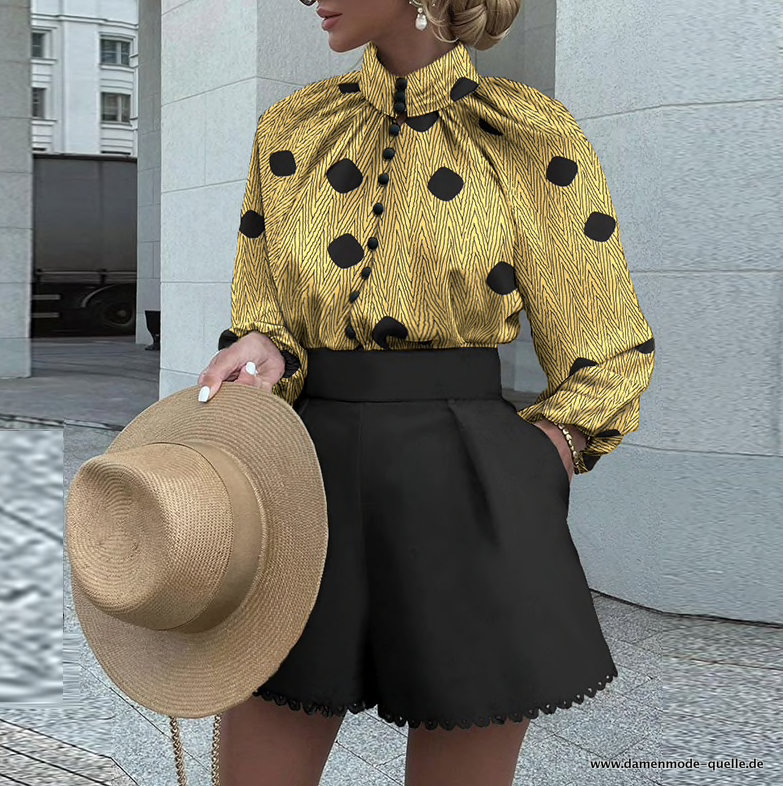 Damenoutfit Elegant in Schwarz Gold Hose mit Bluse im Set