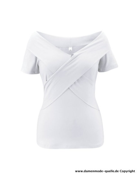 Einfarbiges T-Shirts mit V-Ausschnitt in Weiß
