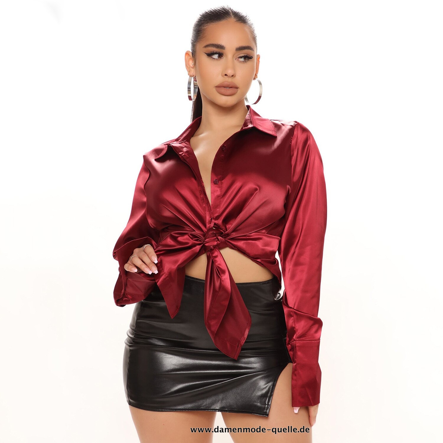 Elegante Damen Langarm Einreiher Bluse 2023 in Dunkelrot