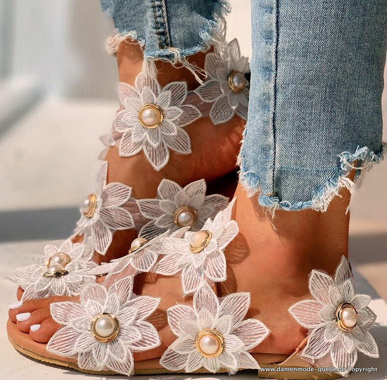 Elegante Perlen Blumen Sandalen Damen Sommer Schuhe