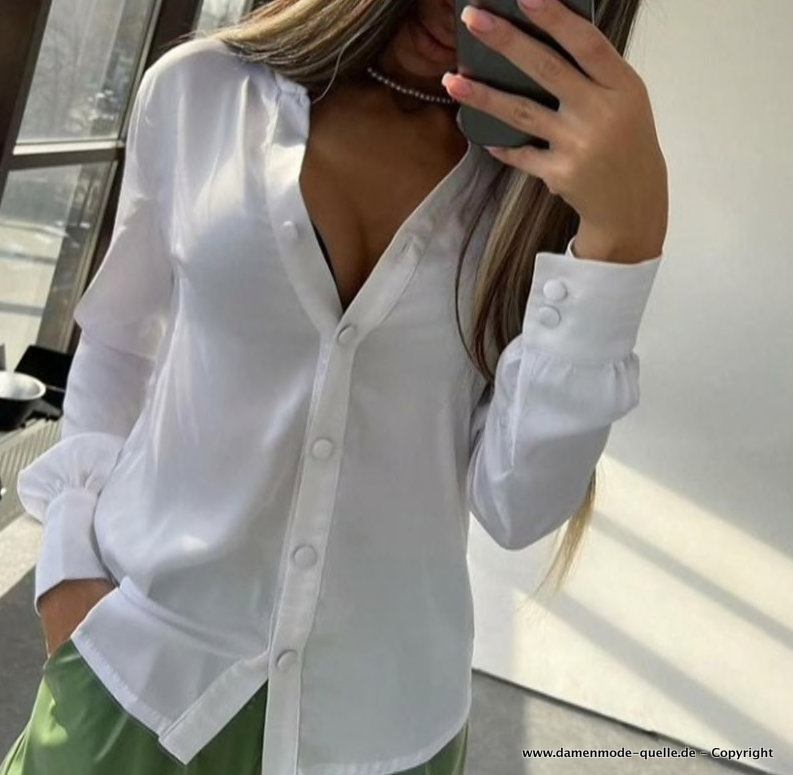 Eleganter Damen Outfit PU Leder Short mit Bluse im Set Grün Weiß