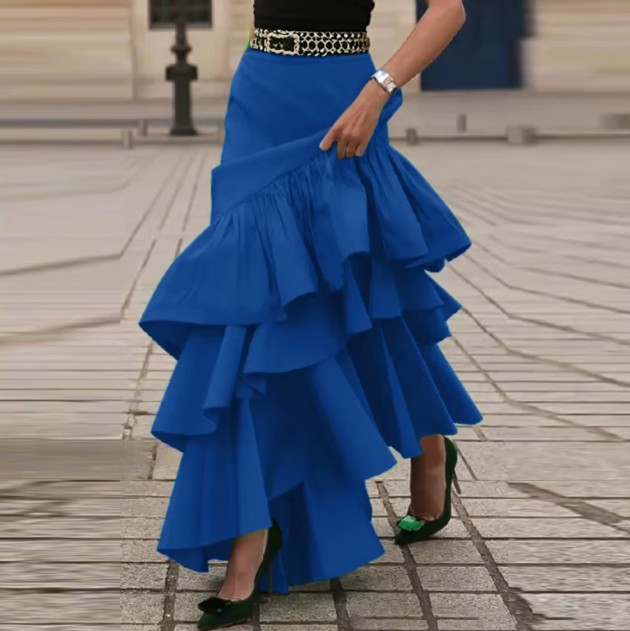 Eleganter Damen Rock mit Rüschen in Blau