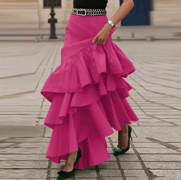 Eleganter Damen Rock mit Rüschen in Pink