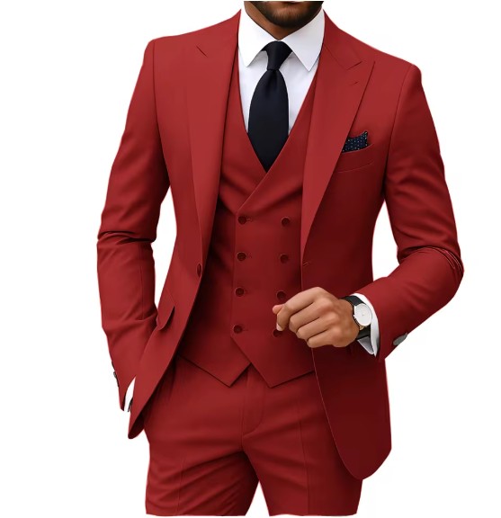 Eleganter Herrenanzug Dreiteilig in Rot