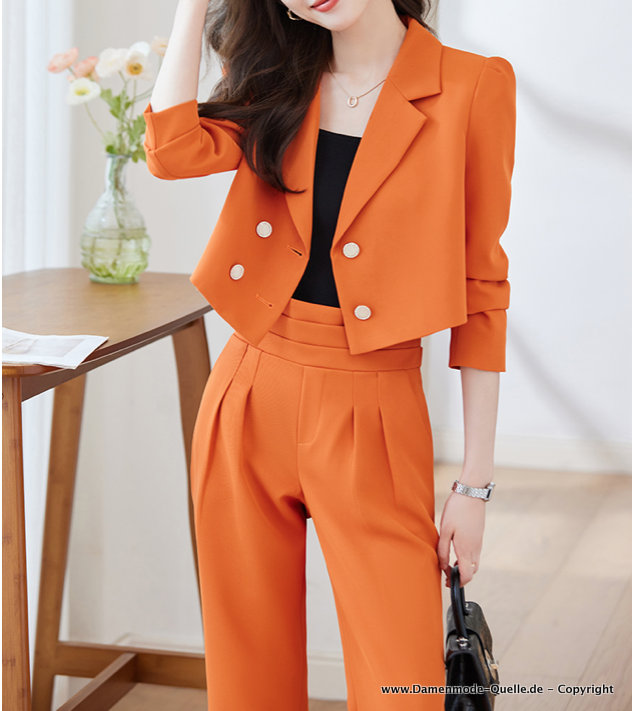 Eleganter Hosenanzug für Damen in Orange mit Kurzer Blazer