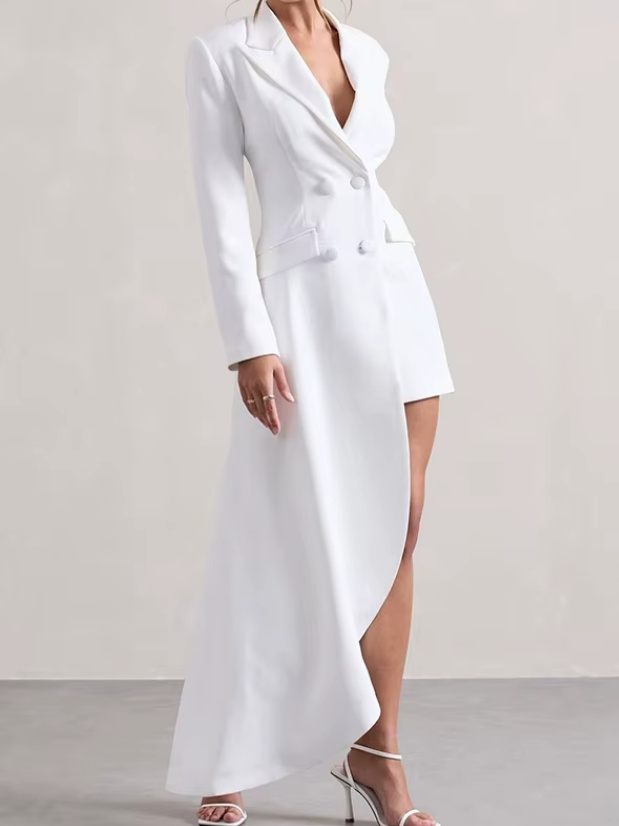 Elegantes Blazer Minikleid 2025 Asymmetrisch in Weiß