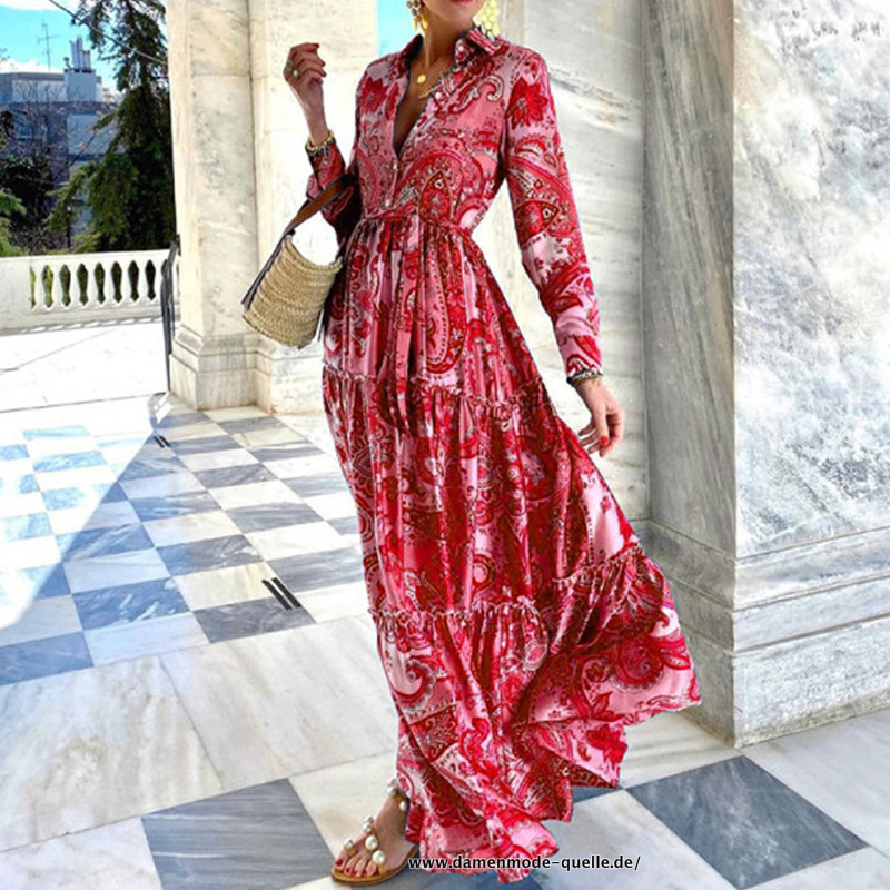 Elegantes Damen Langarm Blusenkleid in Rot