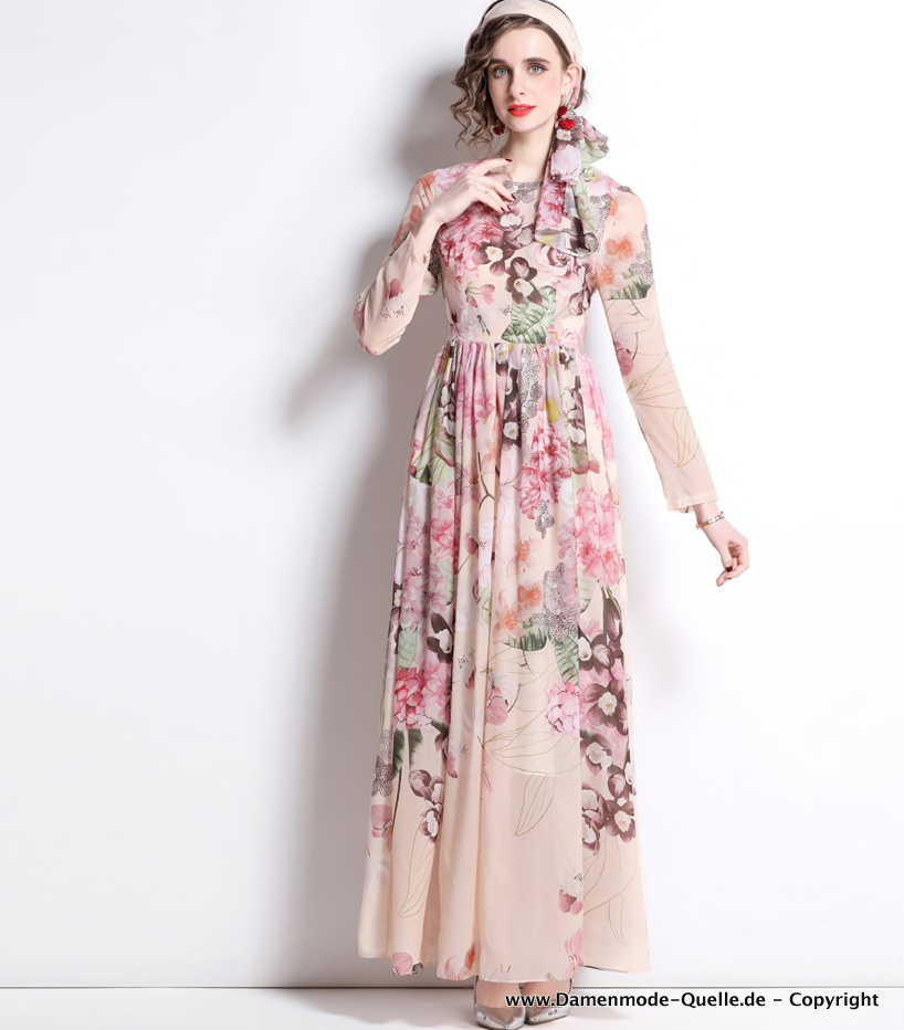 Elegantes Langarm Runway Kleid Amira mit Blumenmuster