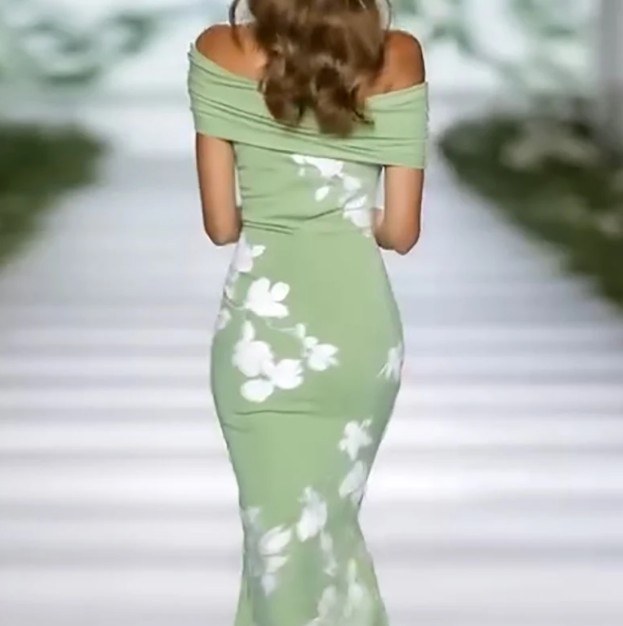 Elegantes Meerjungfrau Sommerkleid in Hellgrün mit Blumenmuster