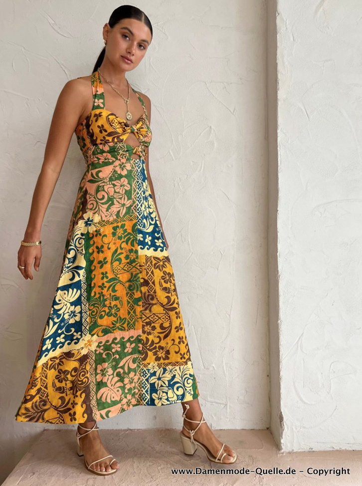 Elegantes Neckholder Sommerkleid mit Vintage Muster