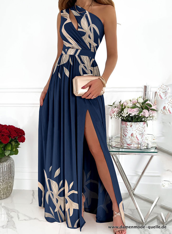 Elegantes One Shoulder Maxikleid Lang in Blau