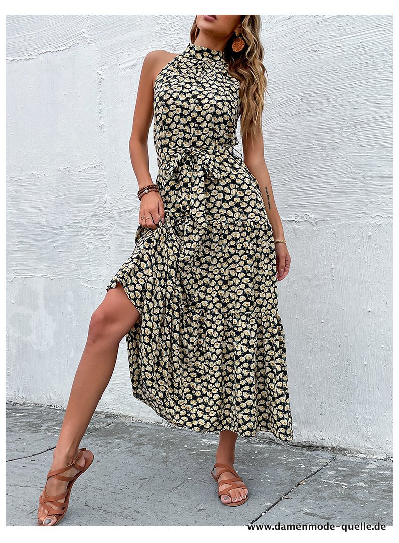 Elegantes Sommer Maxi Kleid für Damen Ärmelloses Sommerkleid Gelb