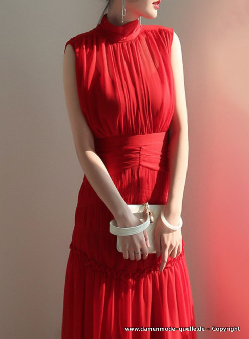 Elegantes Sommerkleid Lang in Rot 