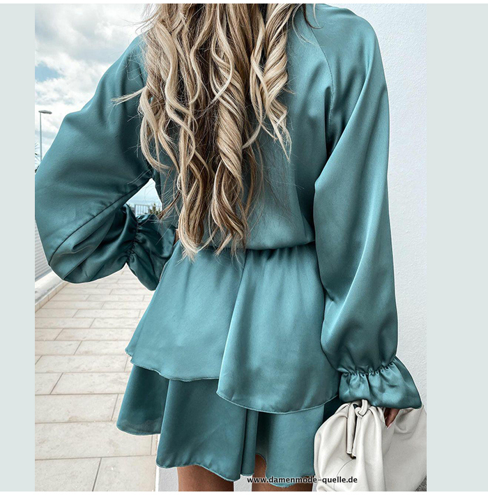 Elegantes V-Ausschnitt Damen Langarm Sommerkleid