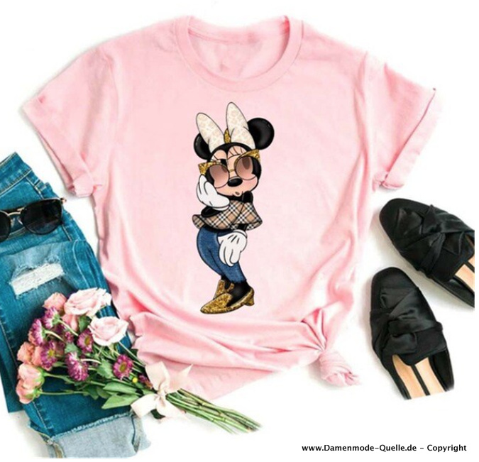 Fashion Minnie Print Damen T-Shirt in Rosa