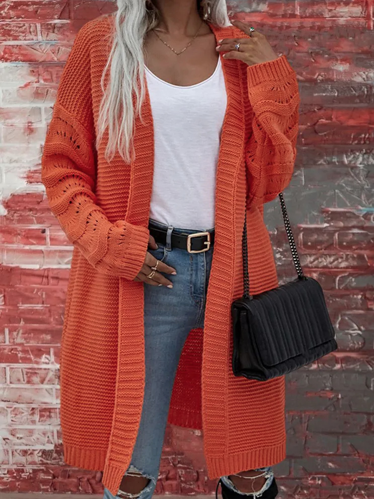 Fashion Strickjacke Cardigan für Damen Knielang in Orange