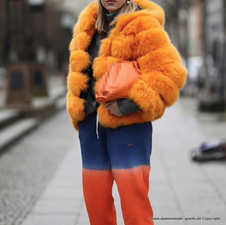 Faux Pelz - Kunstpelz Winter Jacke in Orange