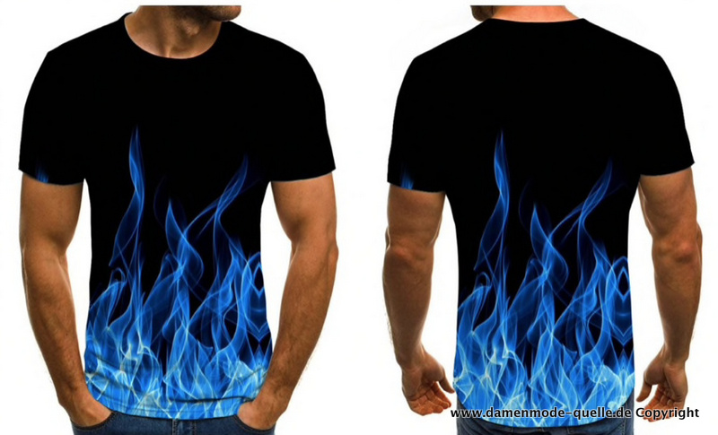 Flammen Print Print Herren T-Shirt bis 6 XL Schwarz Blau