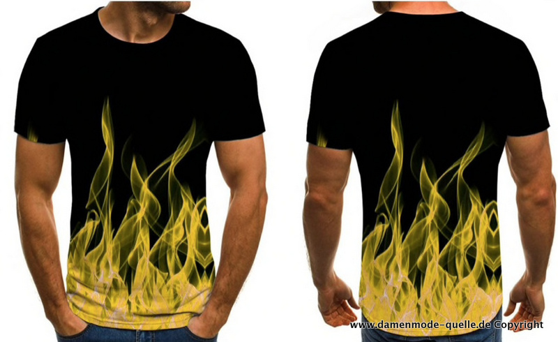 Flammen Print Print Herren T-Shirt bis 6 XL Schwarz Gelb
