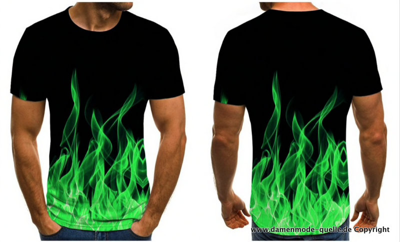 Flammen Print Print Herren T-Shirt bis 6 XL Schwarz Grün